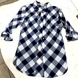 Navy plaid button up shirt